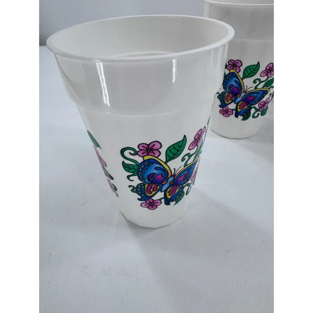 Vintage Butterfly Drink Pitcher Glasses Set White Yellow Floral Retro 5pc Picnic